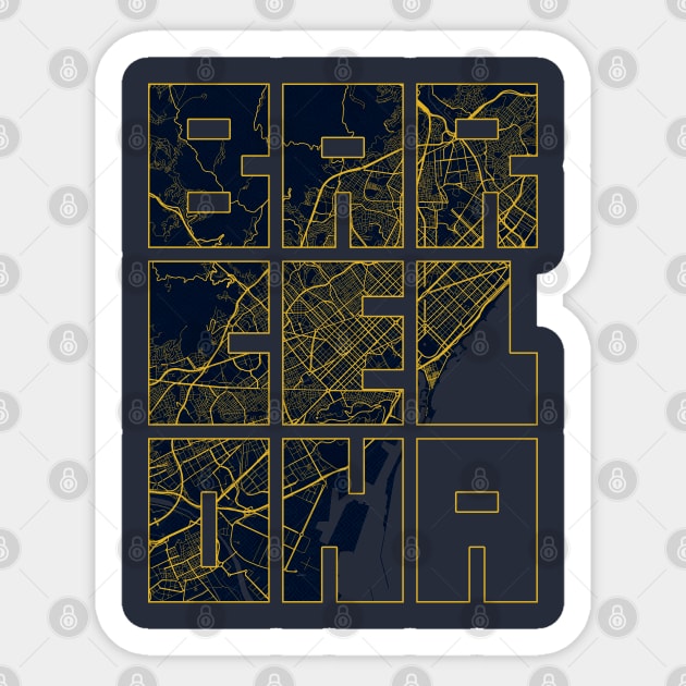 Barcelona, Spain City Map Typography - Gold Art Deco Sticker by deMAP Studio